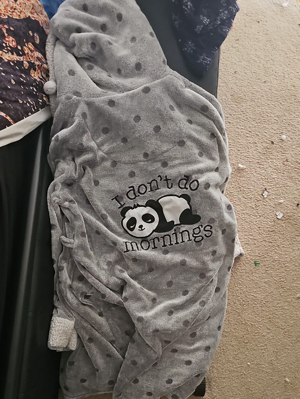 Cozy Grey Panda Blanket Hoodie - "I don't do mornings"
